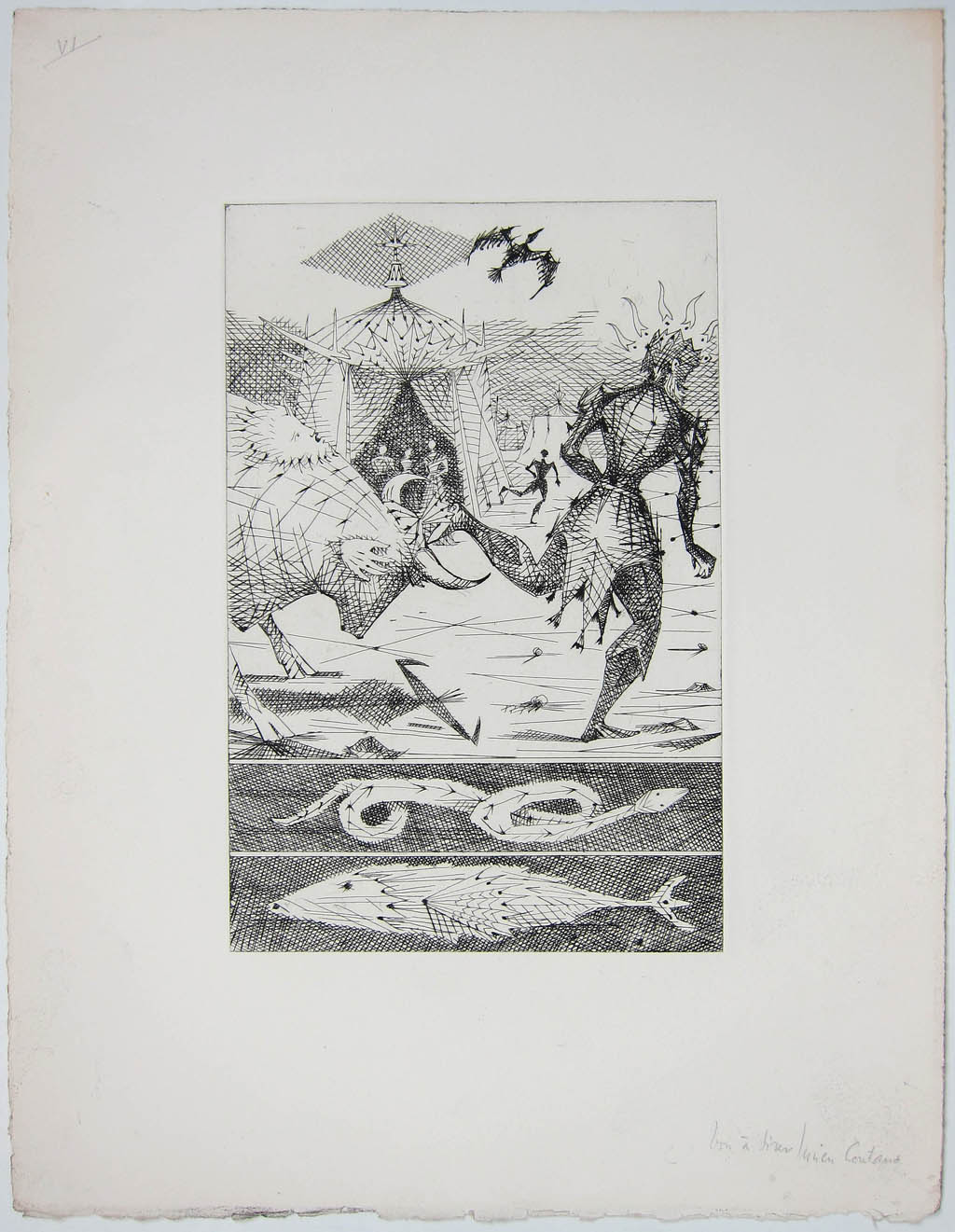 Lucien Coutaud - Le Taureau Blanc - plate VI (bon a tirer) - 1956 etching